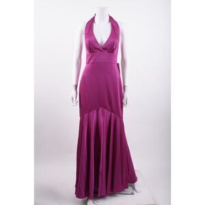 Theia Womens Celeste Satin Halterneck Gown Dress Sz 4 Small Purple 8817578 NWT
